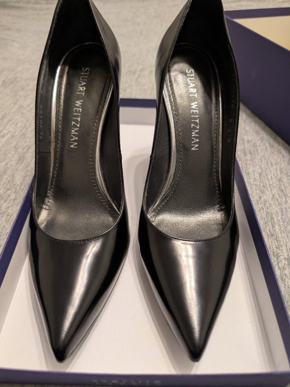 Stuart Weitzman Glossy Black Pointed Toe Pumps